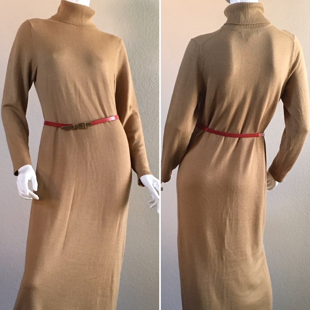 Merino Wool Blend Long Turtleneck Sweater Dress